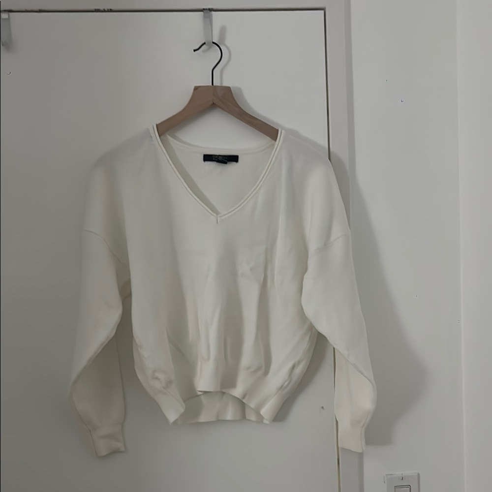 White V-Neck Knit Sweater in size XS